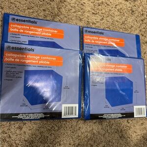 Lot of 4 NIP Essentials collapsible storage containers blue 9x9x8 -pull handle